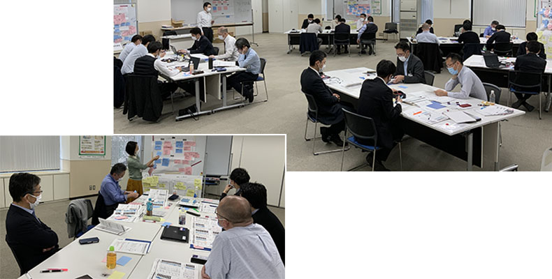 部長たちがワークショップで改善の打ち手を宣言し、各職場で実行中