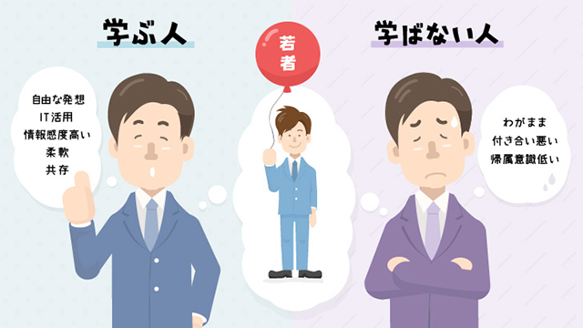 若者から学ぶ人、学ばない人のイラスト