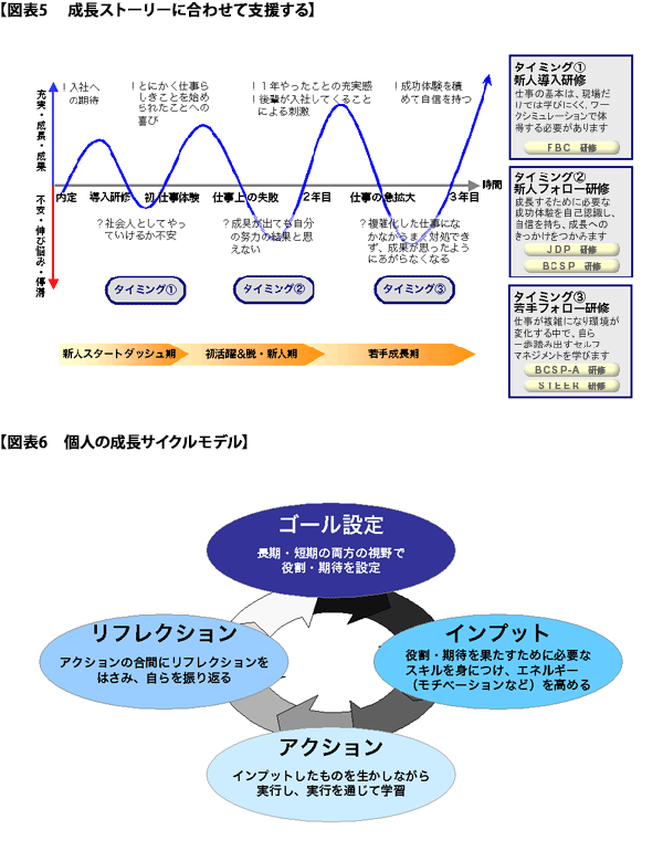 図表5 成長ストーリーに合わせて支援する/図表6 個人の成長サイクルモデル